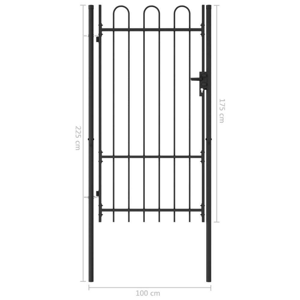 vidaXL Fence Gate Single Door with Arched Top Steel 39.4"x68.9" Black, 145743. Picture 5