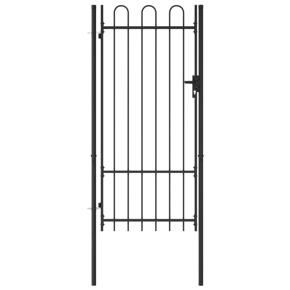vidaXL Fence Gate Single Door with Arched Top Steel 39.4"x78.7" Black, 145744. Picture 1