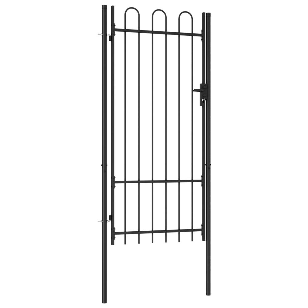 vidaXL Fence Gate Single Door with Arched Top Steel 39.4"x78.7" Black, 145744. Picture 2