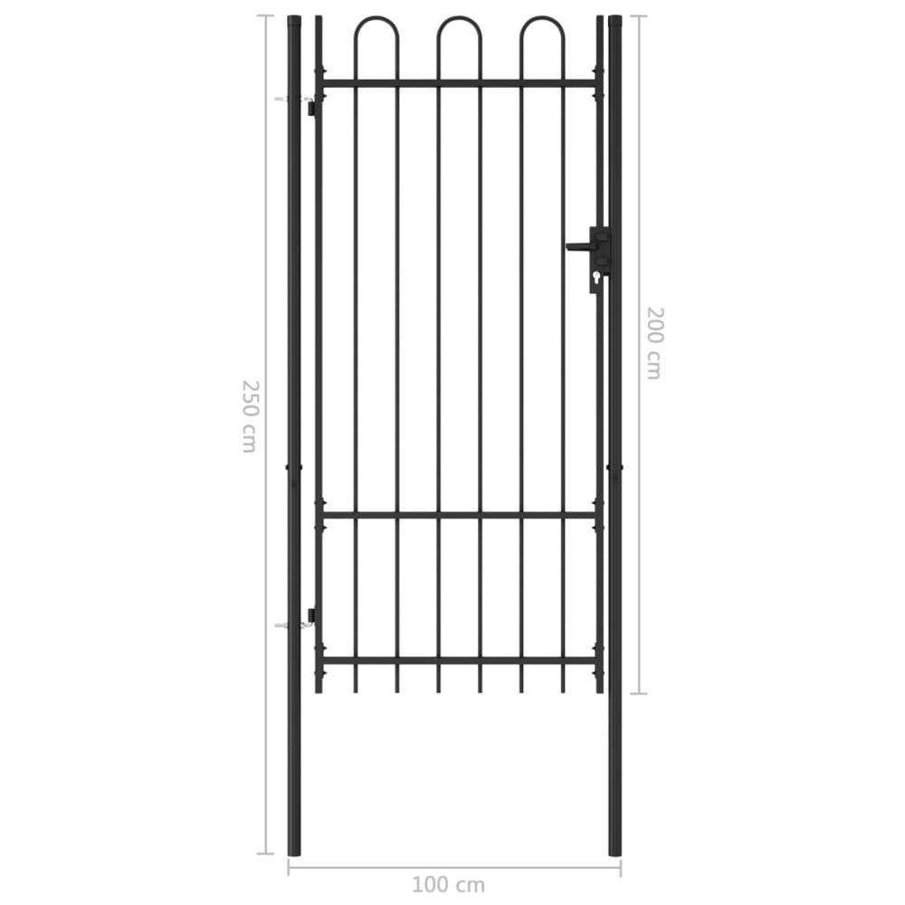 vidaXL Fence Gate Single Door with Arched Top Steel 39.4"x78.7" Black, 145744. Picture 5