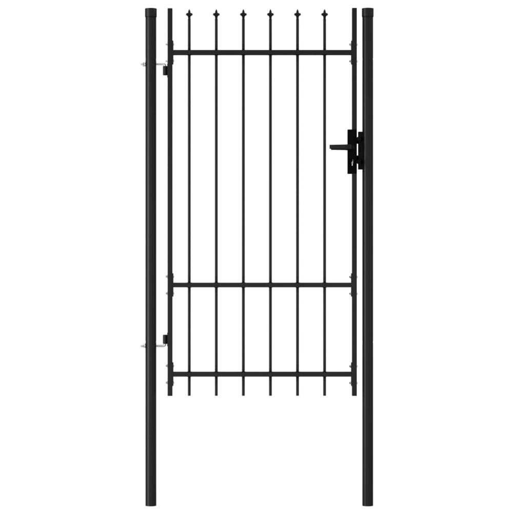 vidaXL Fence Gate Single Door with Spike Top Steel 3.3'x5.7' Black, 145745. Picture 1