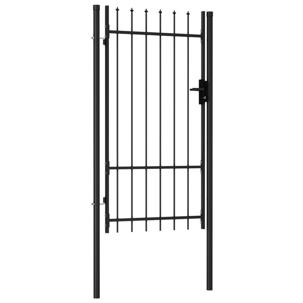 vidaXL Fence Gate Single Door with Spike Top Steel 3.3'x5.7' Black, 145745. Picture 2