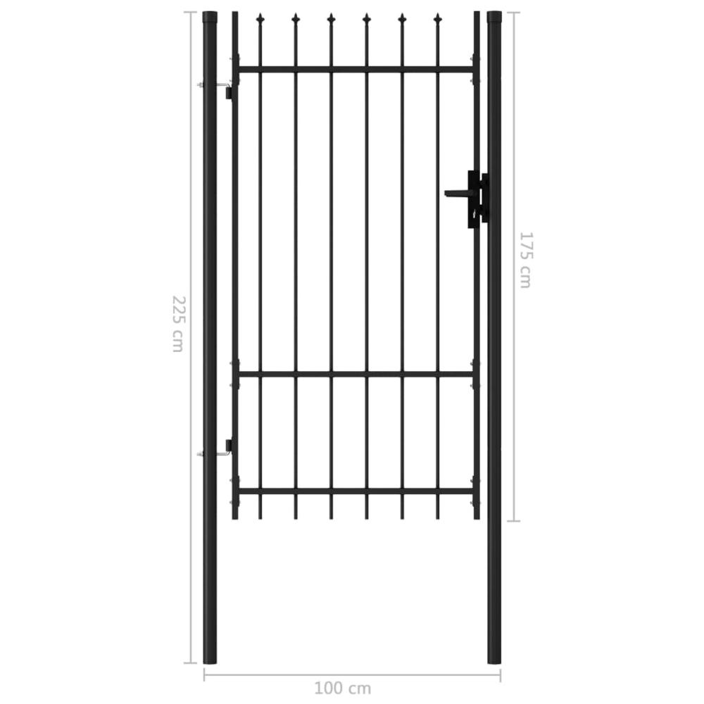 vidaXL Fence Gate Single Door with Spike Top Steel 3.3'x5.7' Black, 145745. Picture 5