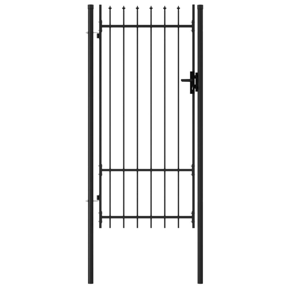 vidaXL Fence Gate Single Door with Spike Top Steel 3.3'x6.6' Black, 145746. Picture 1