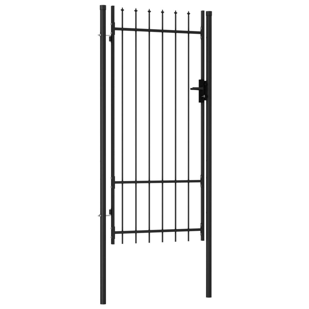 vidaXL Fence Gate Single Door with Spike Top Steel 3.3'x6.6' Black, 145746. Picture 2