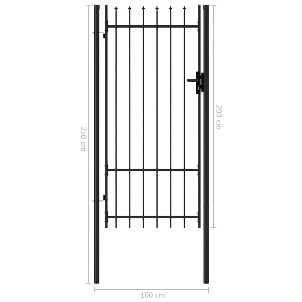 vidaXL Fence Gate Single Door with Spike Top Steel 3.3'x6.6' Black, 145746. Picture 5