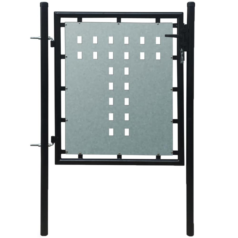 vidaXL Single Door Fence Gate Galvanised Steel 3.28ftx2.46ft Black, 145754. Picture 1