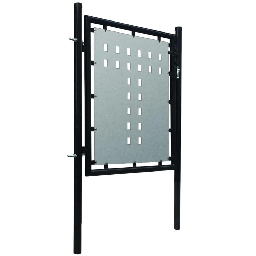 vidaXL Single Door Fence Gate Galvanised Steel 3.28ftx2.46ft Black, 145754. Picture 2