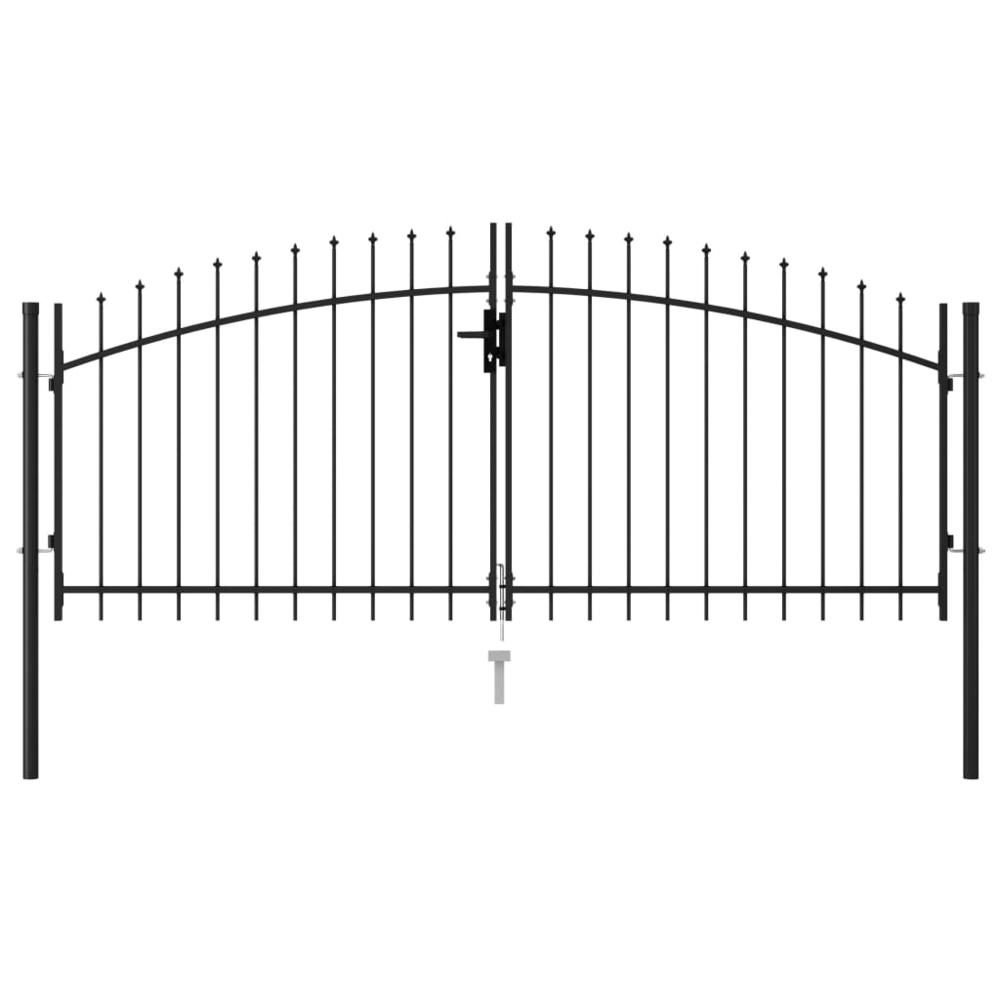 vidaXL Fence Gate Double Door with Spike Top Steel 9.8'x4.1' Black, 146027. Picture 1