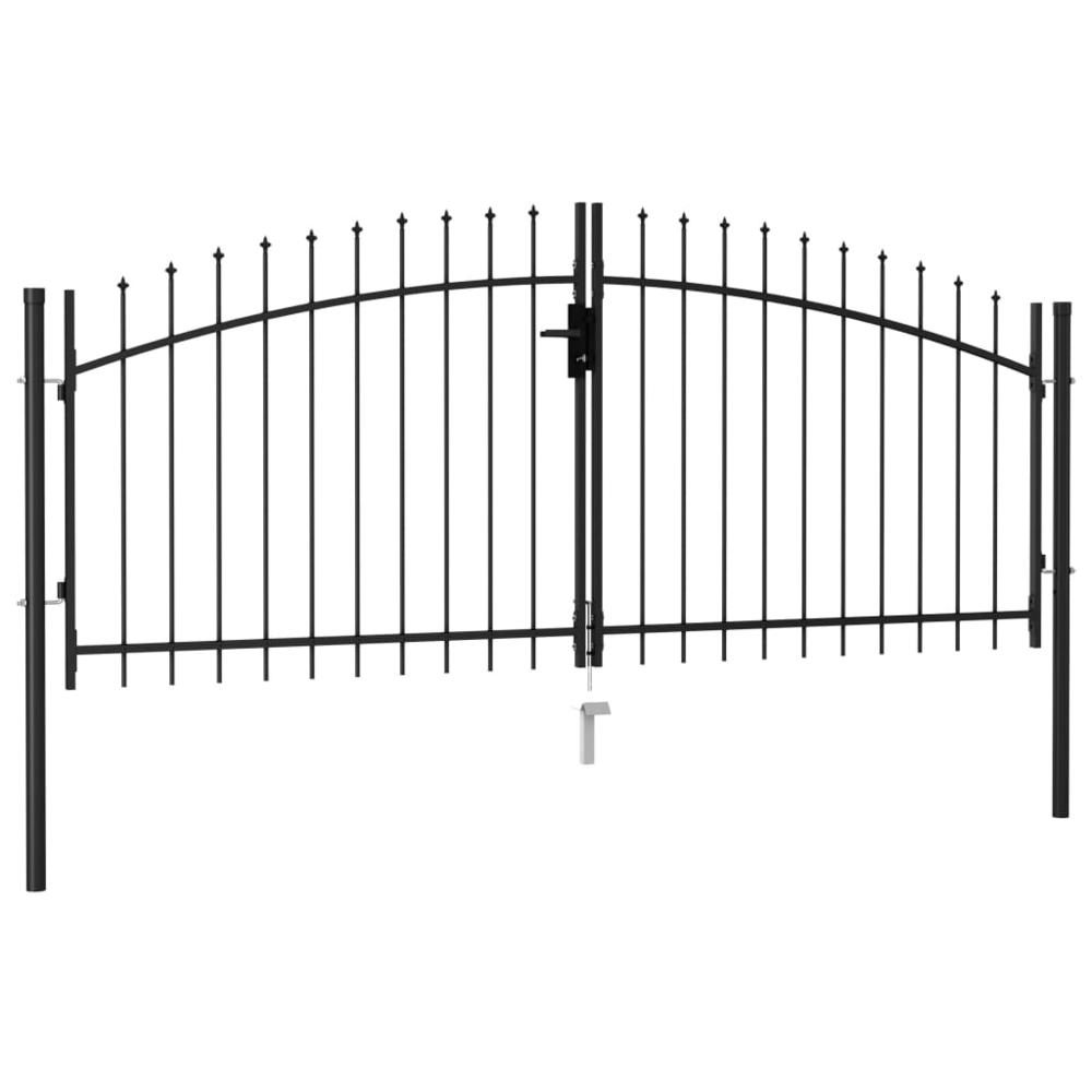 vidaXL Fence Gate Double Door with Spike Top Steel 9.8'x4.1' Black, 146027. Picture 2