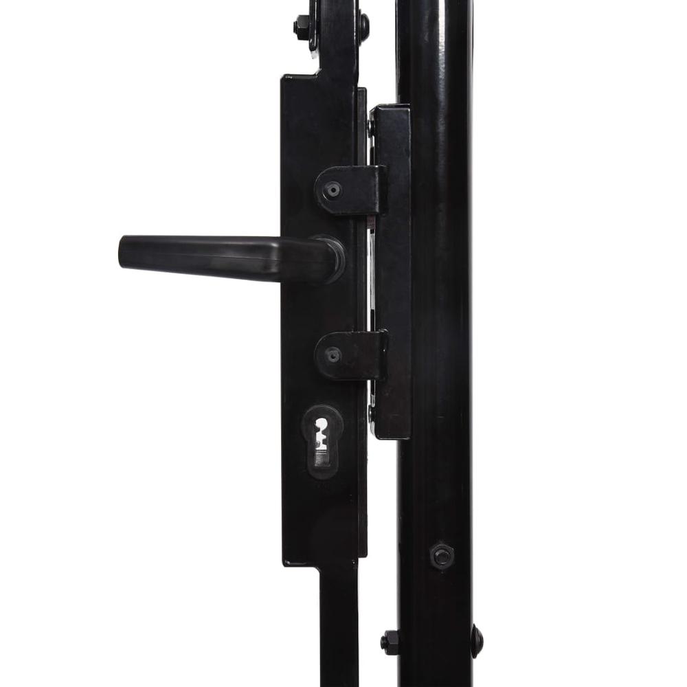 vidaXL Fence Gate Double Door with Spike Top Steel 9.8'x4.1' Black, 146027. Picture 4