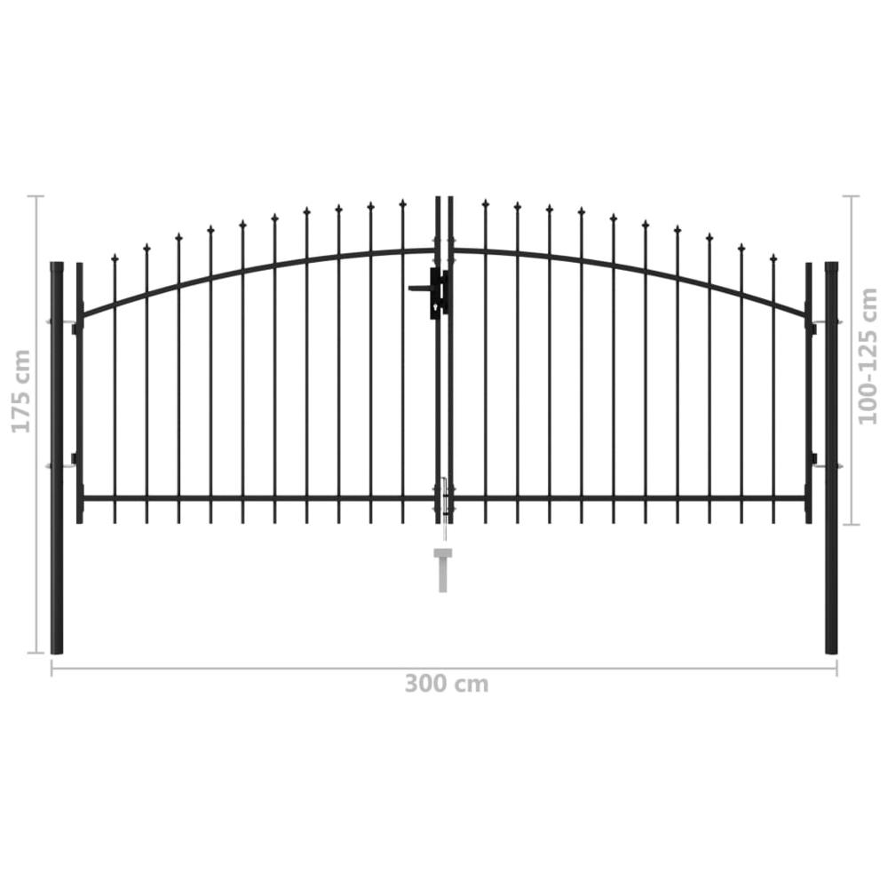 vidaXL Fence Gate Double Door with Spike Top Steel 9.8'x4.1' Black, 146027. Picture 5