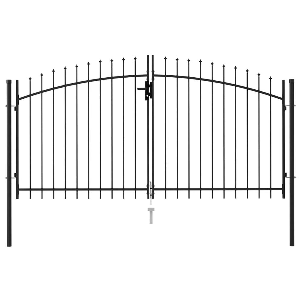 vidaXL Fence Gate Double Door with Spike Top Steel 9.8'x4.9' Black, 146028. Picture 1