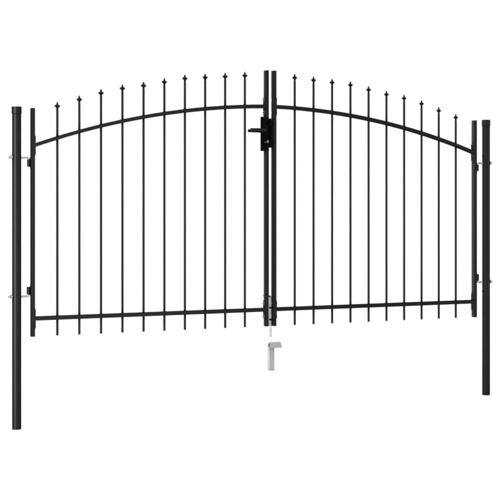 vidaXL Fence Gate Double Door with Spike Top Steel 9.8'x4.9' Black, 146028. Picture 2