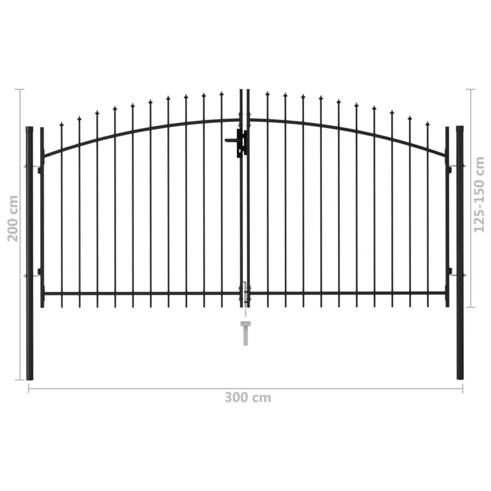 vidaXL Fence Gate Double Door with Spike Top Steel 9.8'x4.9' Black, 146028. Picture 5