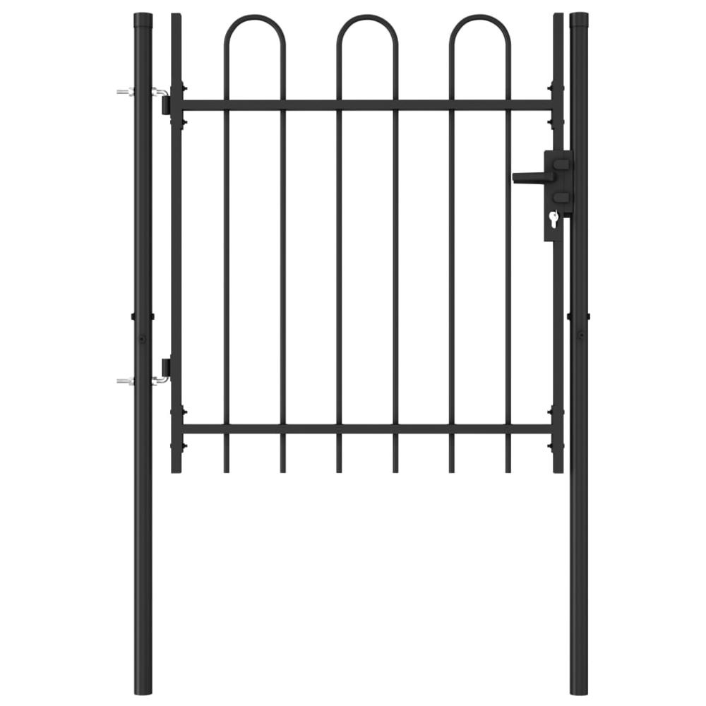vidaXL Fence Gate Single Door with Arched Top Steel 39.4"x39.4" Black, 146029. Picture 1