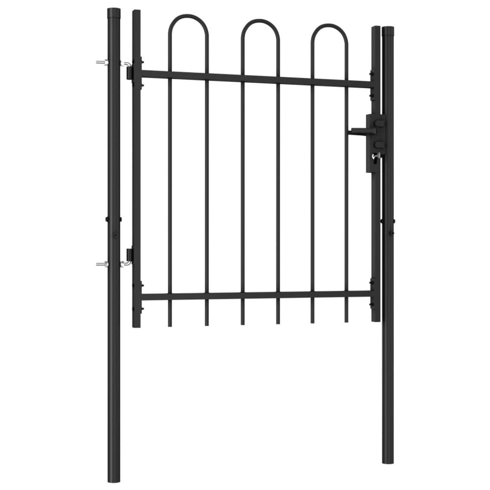 vidaXL Fence Gate Single Door with Arched Top Steel 39.4"x39.4" Black, 146029. Picture 2
