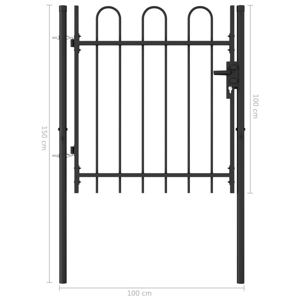 vidaXL Fence Gate Single Door with Arched Top Steel 39.4"x39.4" Black, 146029. Picture 5