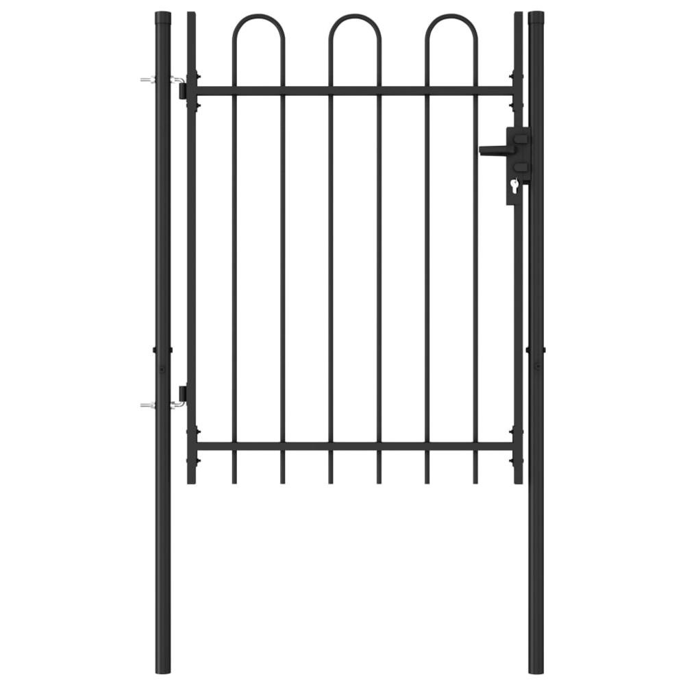 vidaXL Fence Gate Single Door with Arched Top Steel 3.2'x3.9' Black, 146030. Picture 1