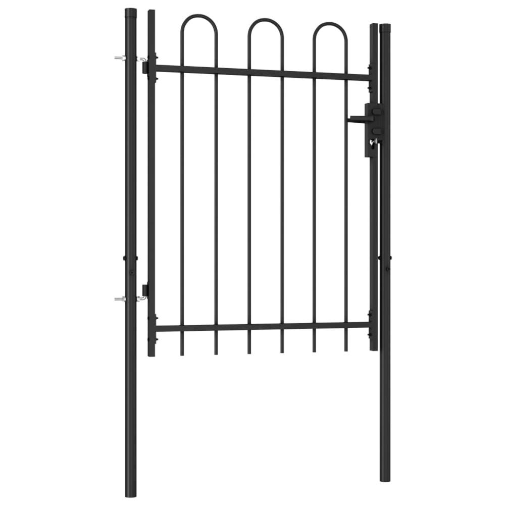 vidaXL Fence Gate Single Door with Arched Top Steel 3.2'x3.9' Black, 146030. Picture 2