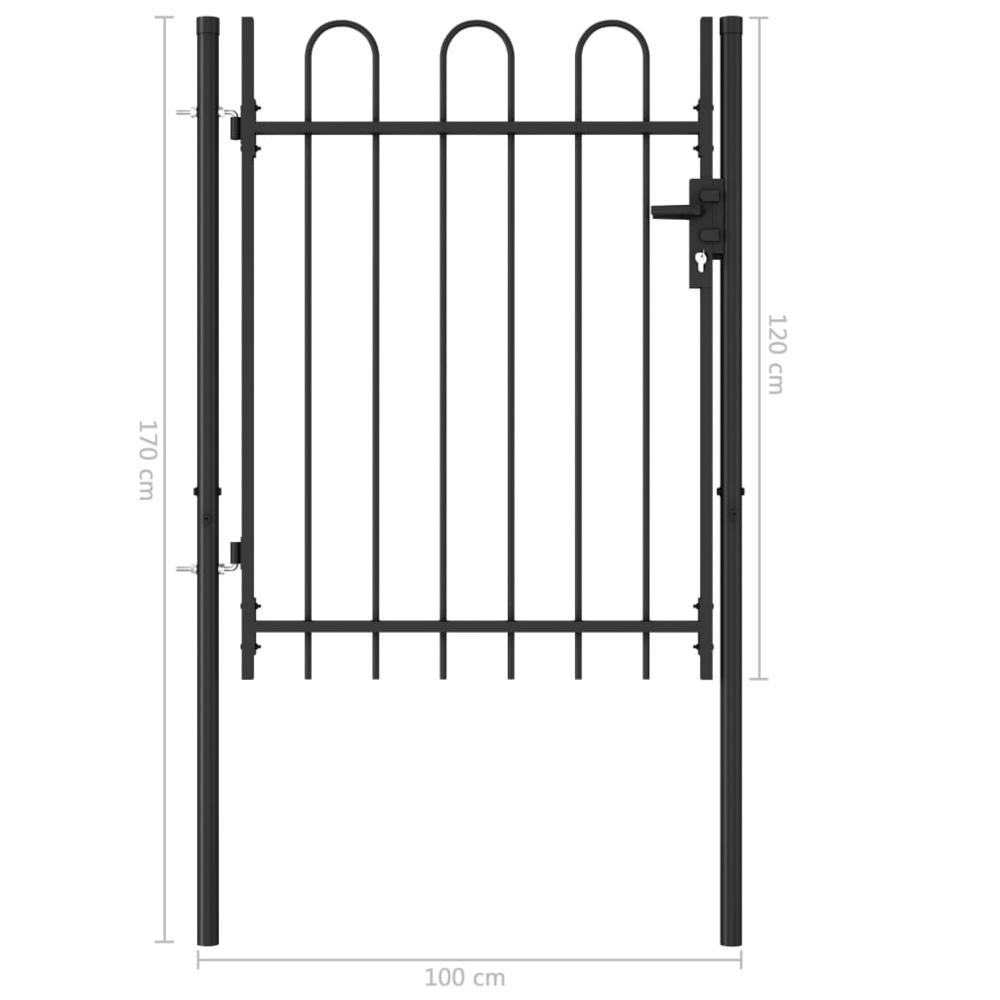 vidaXL Fence Gate Single Door with Arched Top Steel 3.2'x3.9' Black, 146030. Picture 5