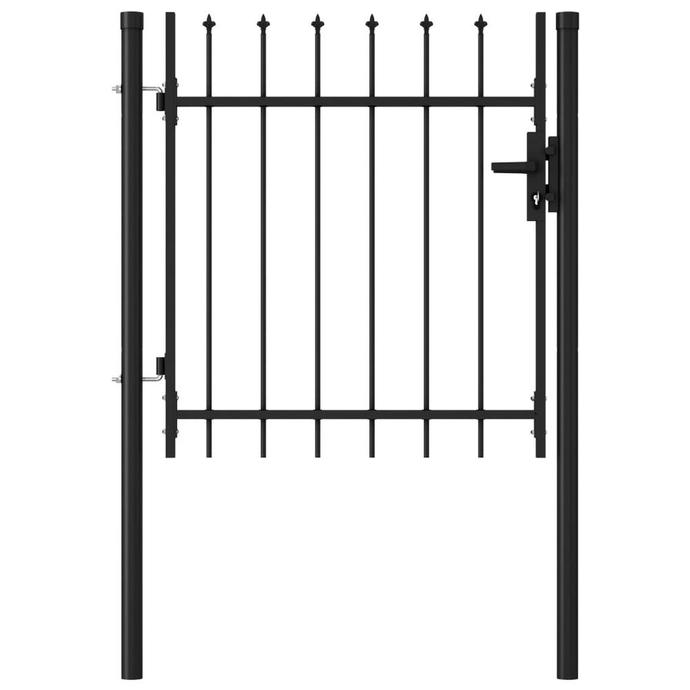 vidaXL Fence Gate Single Door with Spike Top Steel 39.4"x39.4" Black, 146032. Picture 1