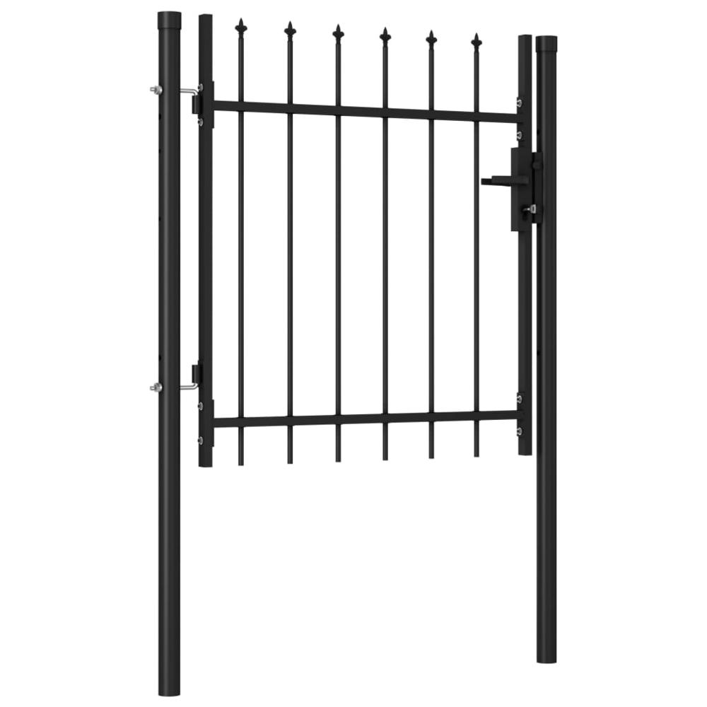 vidaXL Fence Gate Single Door with Spike Top Steel 39.4"x39.4" Black, 146032. Picture 2