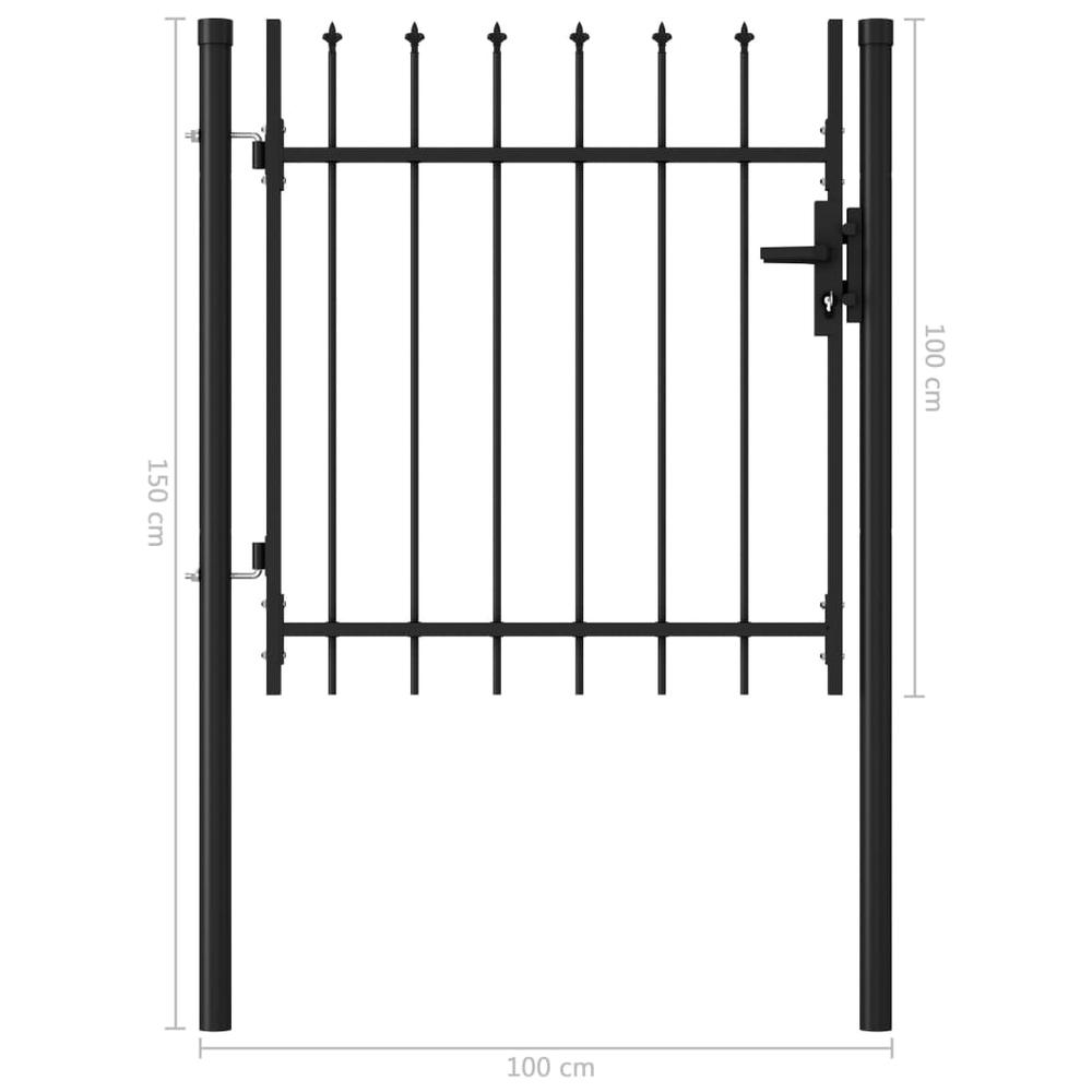 vidaXL Fence Gate Single Door with Spike Top Steel 39.4"x39.4" Black, 146032. Picture 5