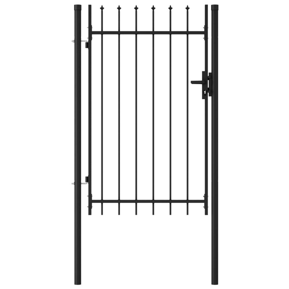vidaXL Fence Gate Single Door with Spike Top Steel 3.2'x4.9' Black, 146034. Picture 1