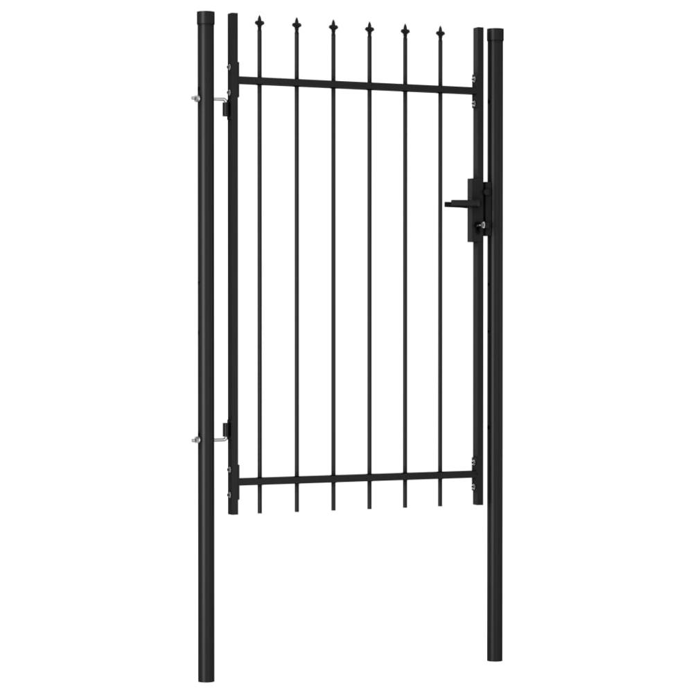 vidaXL Fence Gate Single Door with Spike Top Steel 3.2'x4.9' Black, 146034. Picture 2