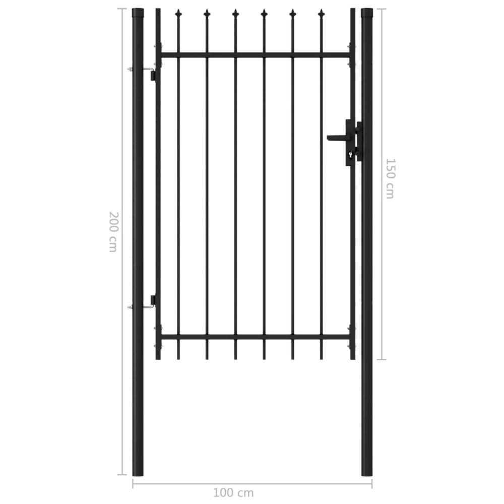vidaXL Fence Gate Single Door with Spike Top Steel 3.2'x4.9' Black, 146034. Picture 5