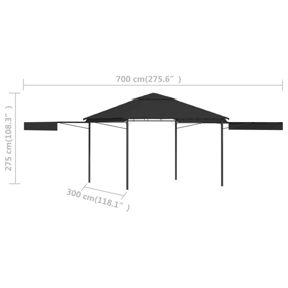 vidaXL Gazebo with Double Extending Roofs 9.8'x9.8'x9' Anthracite 180g/mÂ², 48004. Picture 10