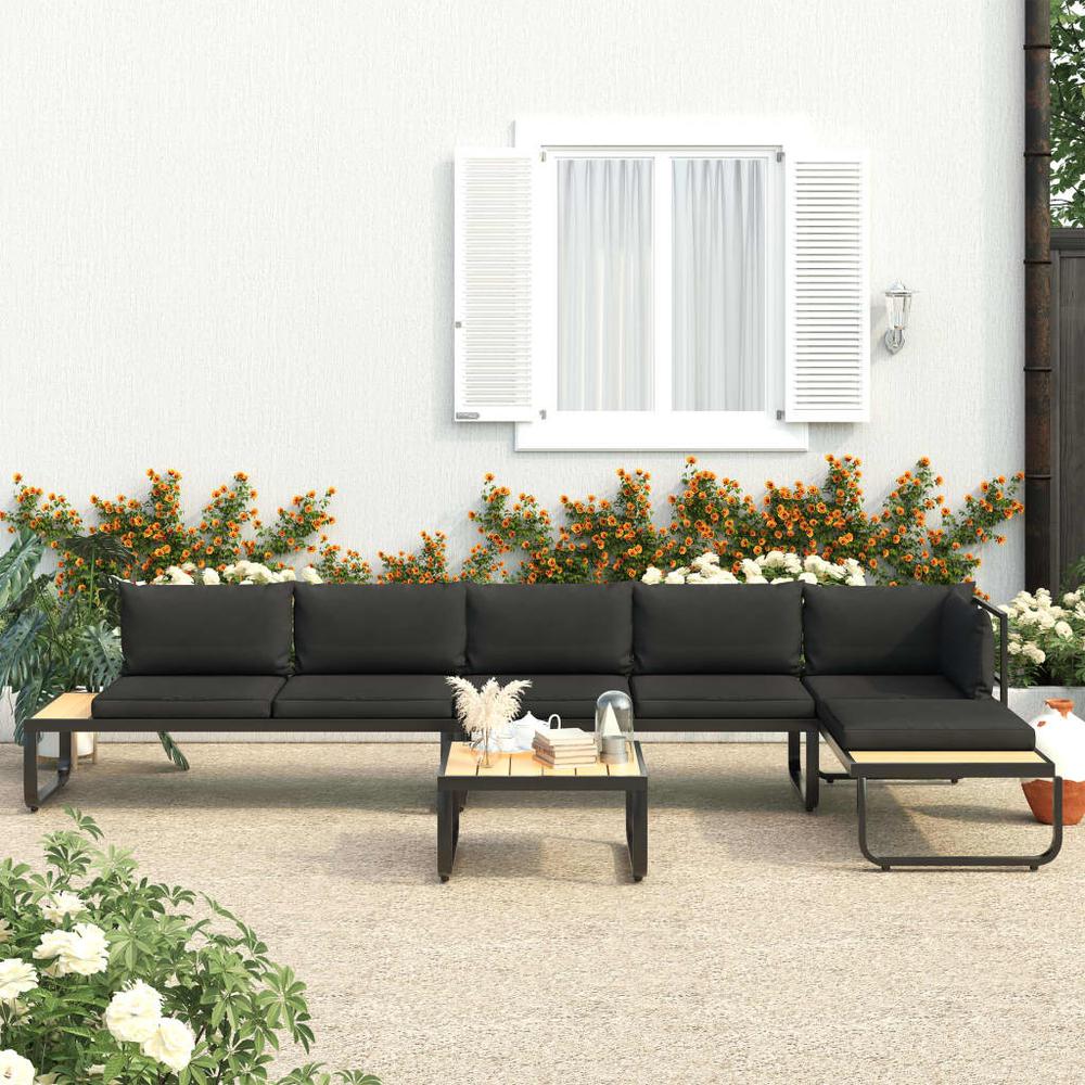 vidaXL 4 Piece Garden Corner Sofa Set with Cushions Aluminum and WPC 8653. Picture 1