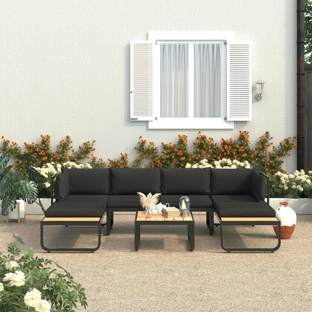 vidaXL 4 Piece Garden Corner Sofa Set with Cushions Aluminum and WPC 8654. Picture 1
