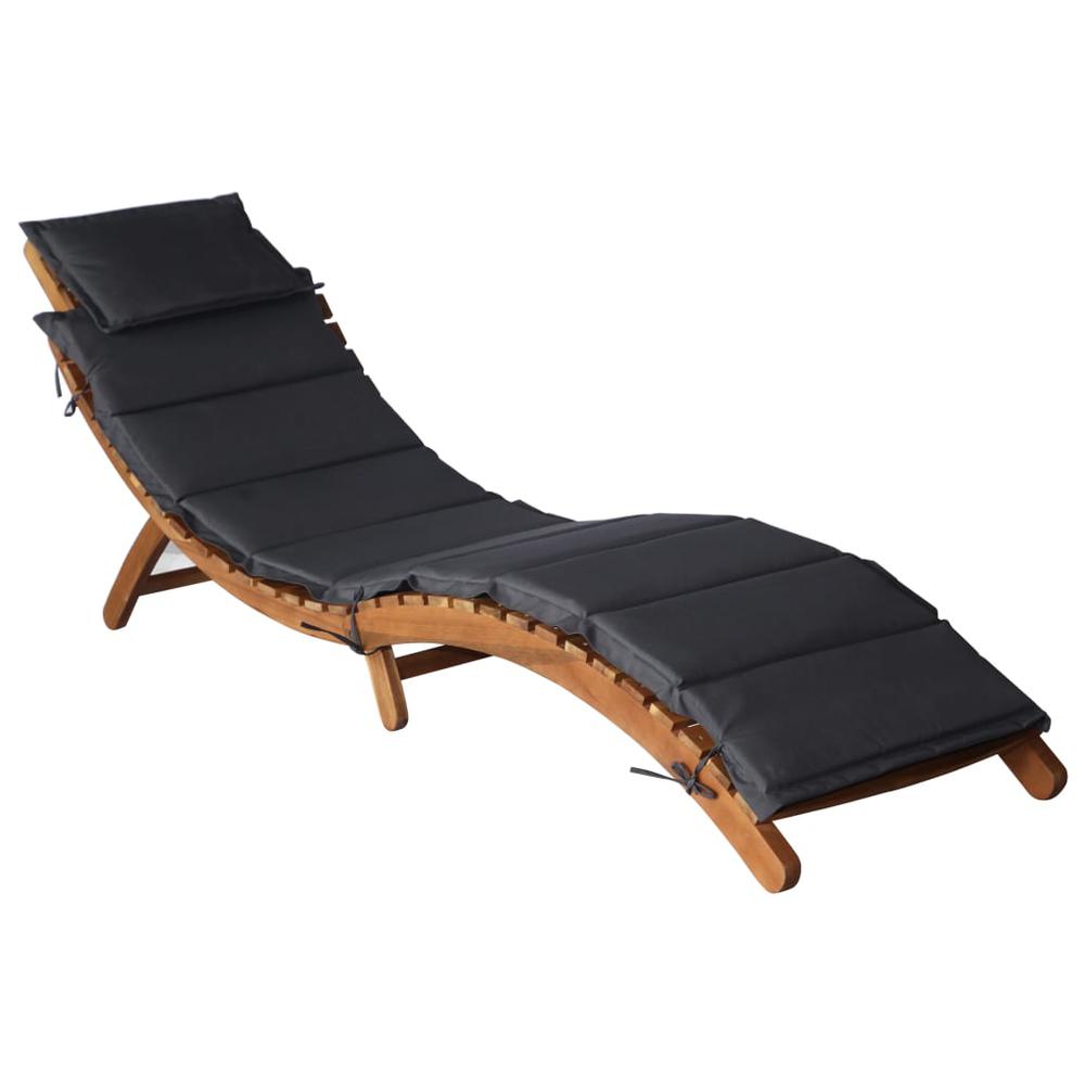 vidaXL Sun Lounger with Cushion Solid Acacia Wood Dark Gray, 46651. Picture 1