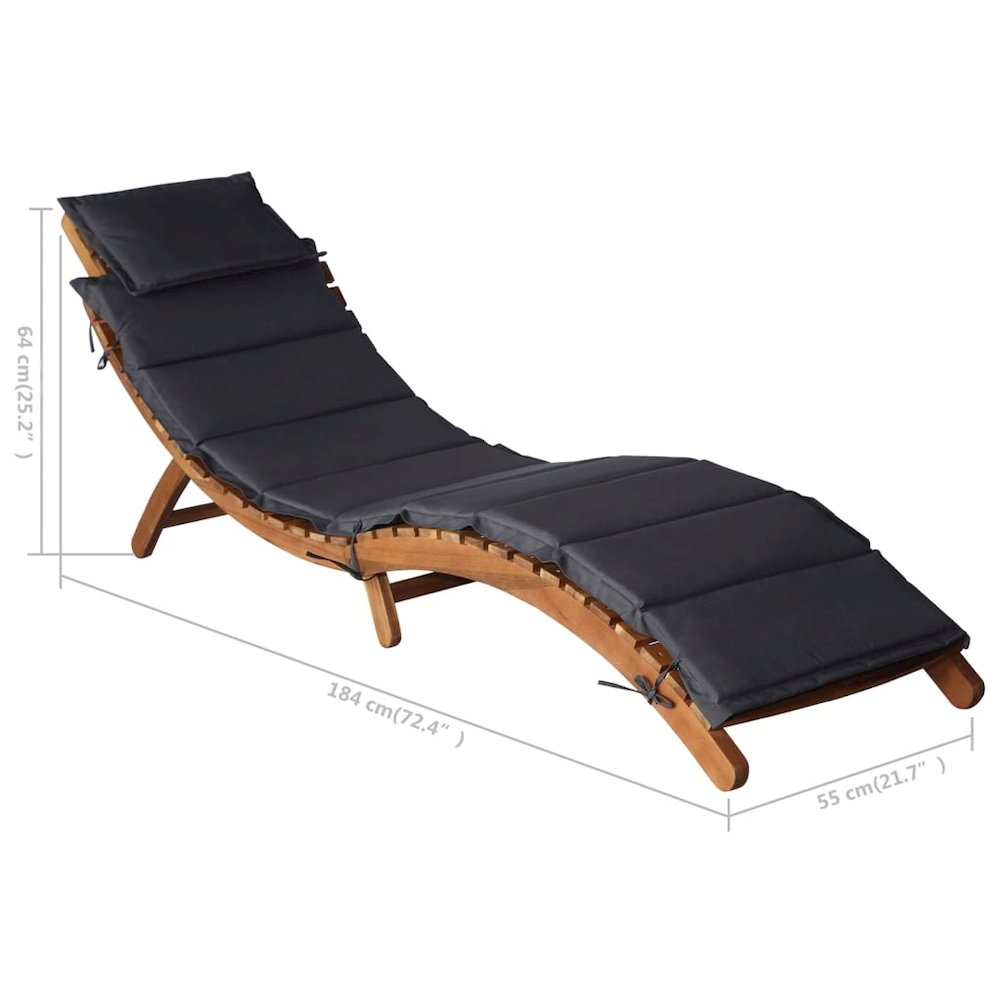 vidaXL Sun Lounger with Cushion Solid Acacia Wood Dark Gray, 46651. Picture 11