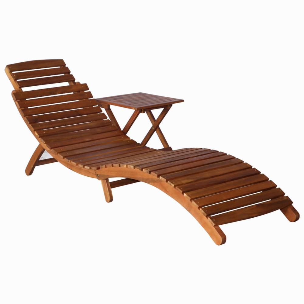 vidaXL Sunlounger with Table Solid Acacia Wood Brown, 46653. Picture 1