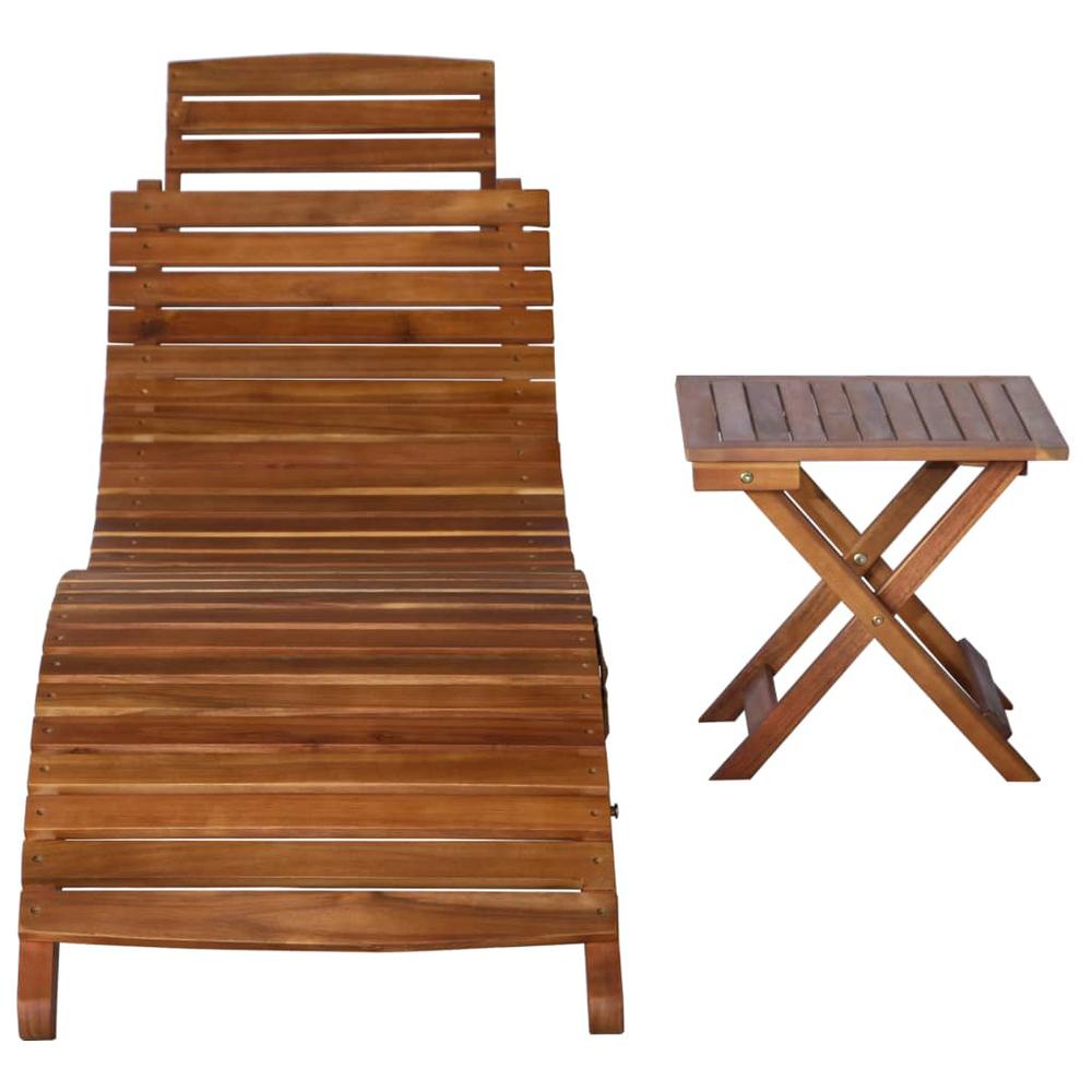 vidaXL Sunlounger with Table Solid Acacia Wood Brown, 46653. Picture 2
