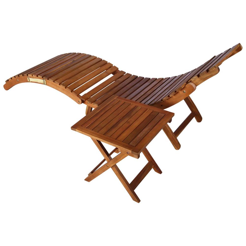 vidaXL Sunlounger with Table Solid Acacia Wood Brown, 46653. Picture 4