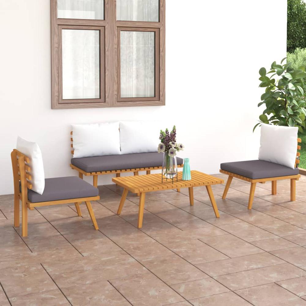 4 Piece Patio Lounge Set with Cushions Solid Acacia Wood. Picture 12