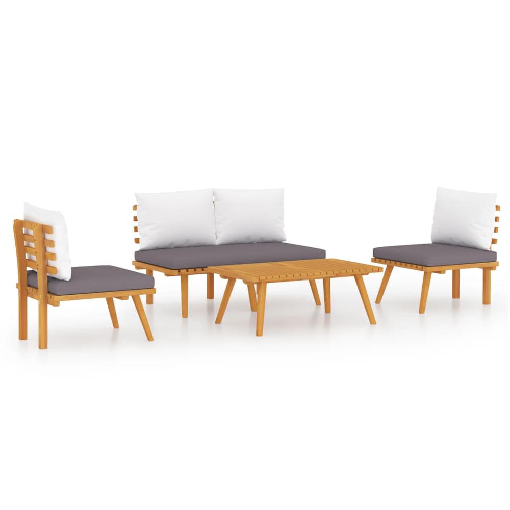 4 Piece Patio Lounge Set with Cushions Solid Acacia Wood. Picture 1