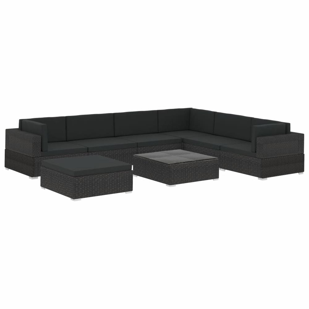 vidaXL 8 Piece Garden Lounge Set with Cushions Poly Rattan Black, 48268. Picture 2