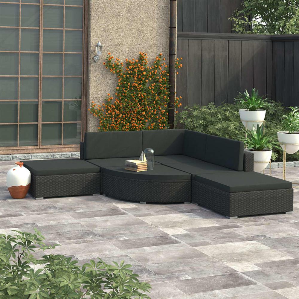 vidaXL 6 Piece Garden Lounge Set with Cushions Poly Rattan Black, 48270. Picture 1