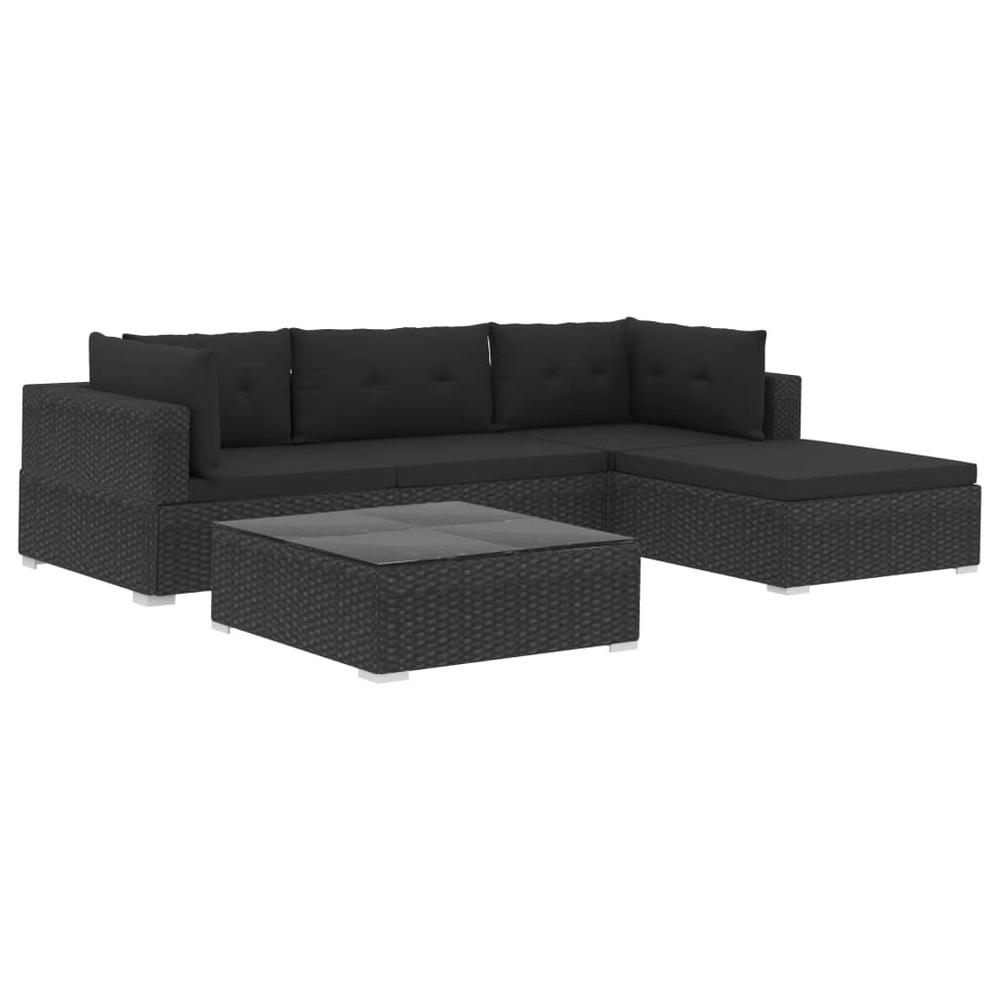vidaXL 5 Piece Garden Lounge Set with Cushions Poly Rattan Black, 48271. Picture 2
