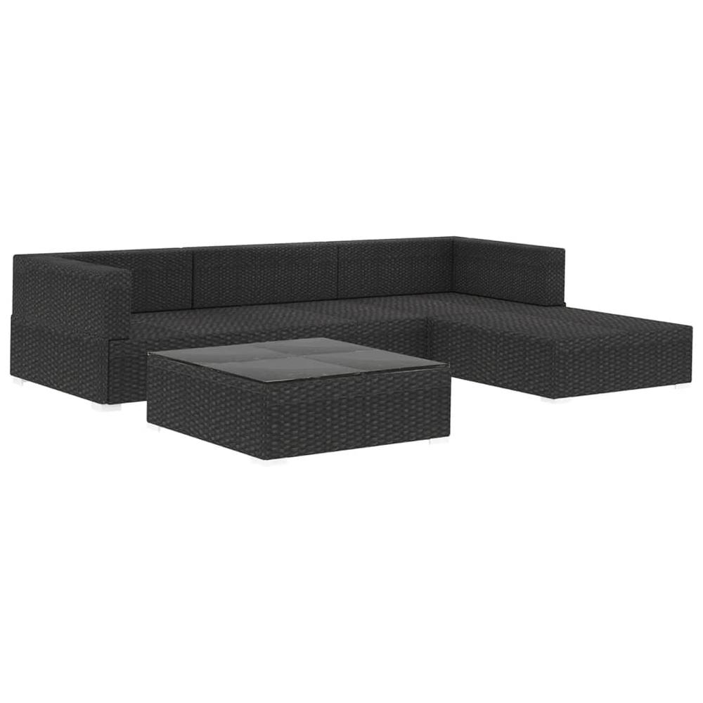 vidaXL 5 Piece Garden Lounge Set with Cushions Poly Rattan Black, 48271. Picture 3