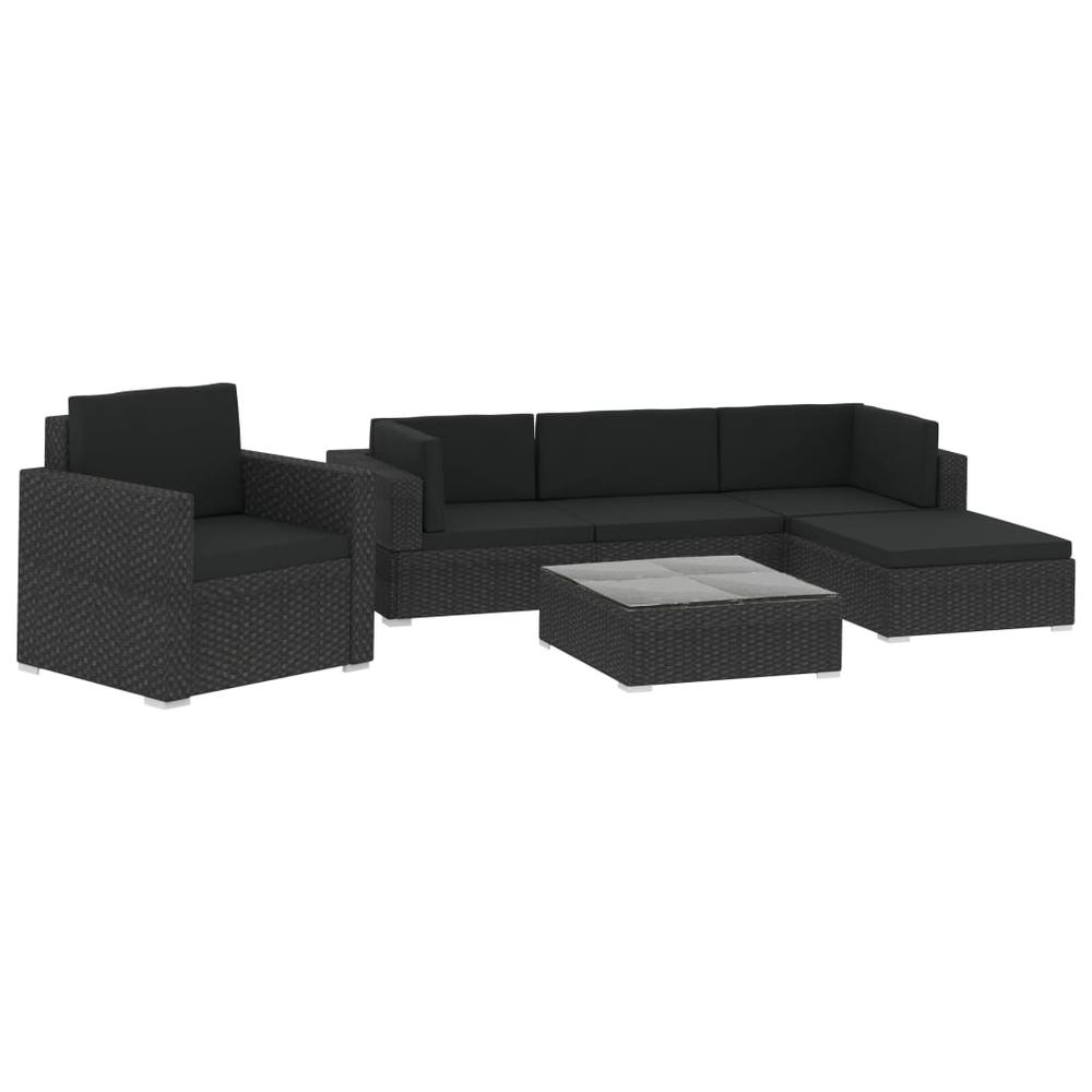 vidaXL 6 Piece Garden Lounge Set with Cushions Poly Rattan Black, 48272. Picture 2