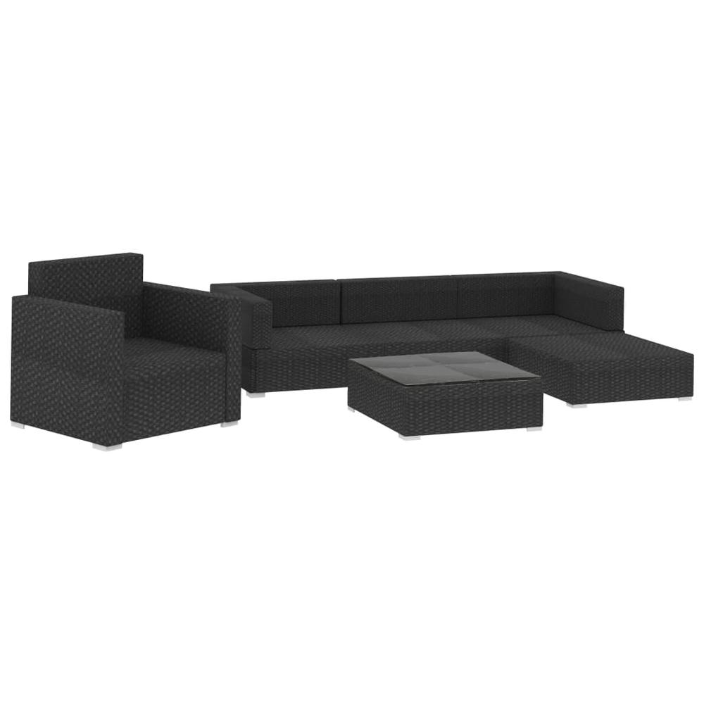 vidaXL 6 Piece Garden Lounge Set with Cushions Poly Rattan Black, 48272. Picture 3