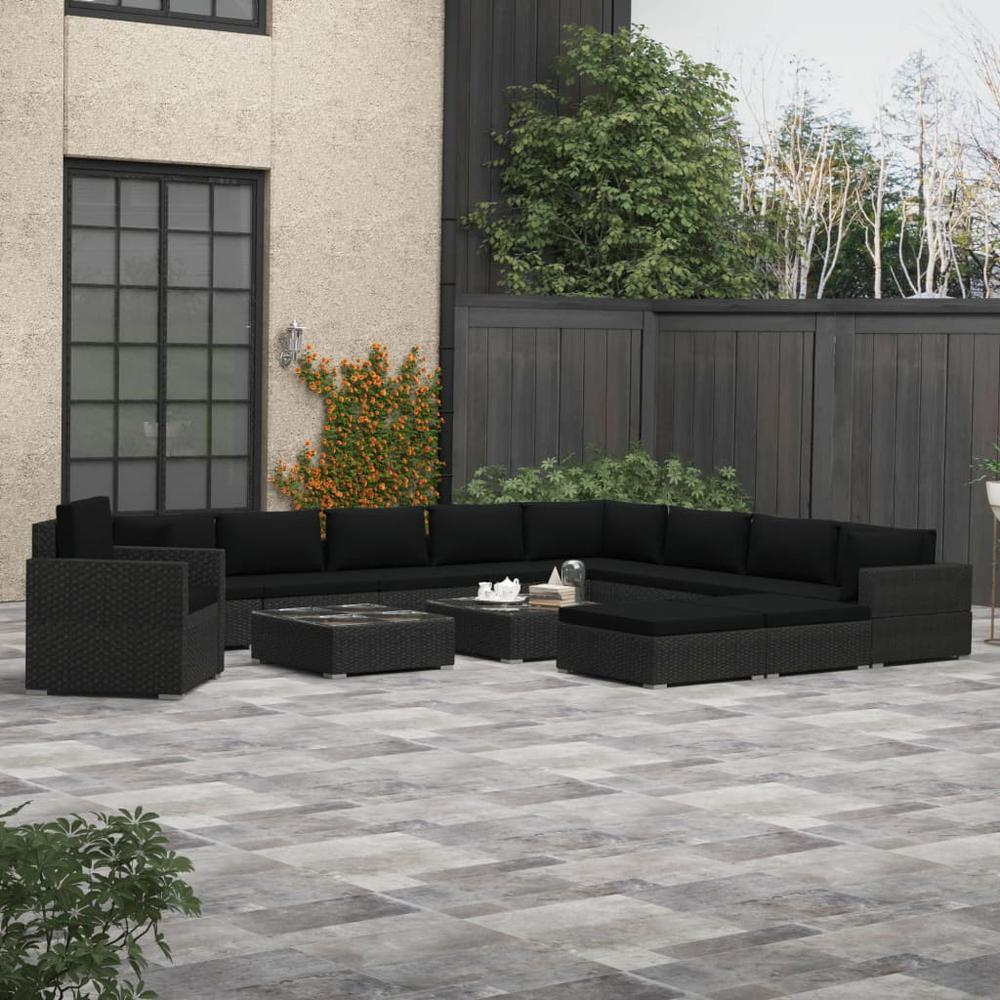 vidaXL 13 Piece Garden Lounge Set with Cushions Poly Rattan Black, 48275. Picture 1