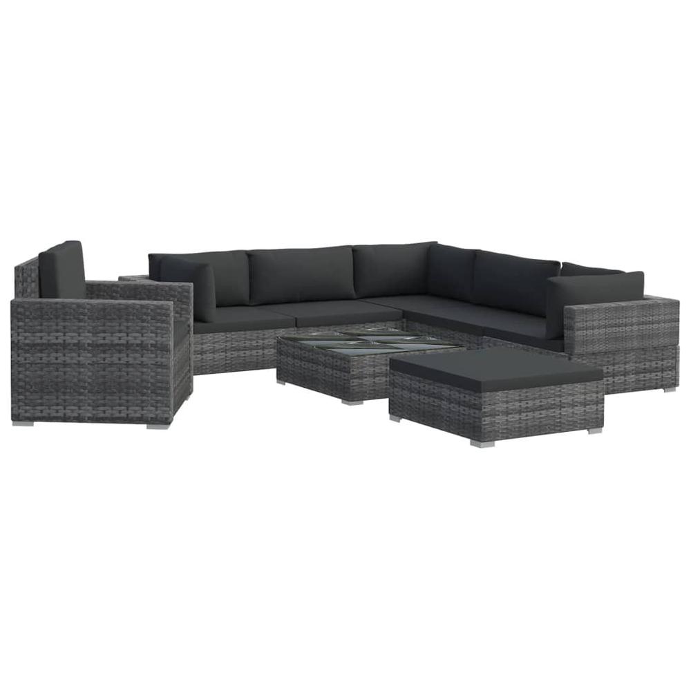 vidaXL 8 Piece Garden Lounge Set with Cushions Poly Rattan Gray, 48278. Picture 2
