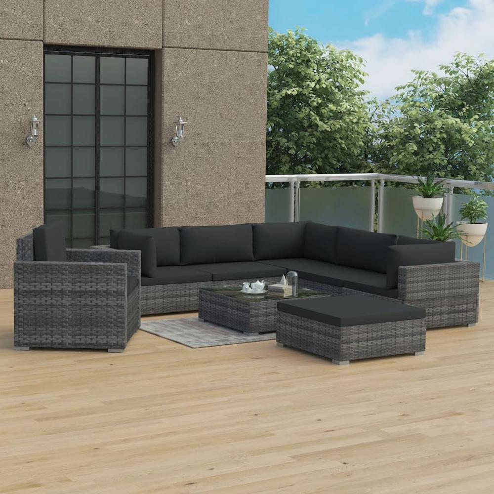vidaXL 8 Piece Garden Lounge Set with Cushions Poly Rattan Gray, 48278. Picture 1